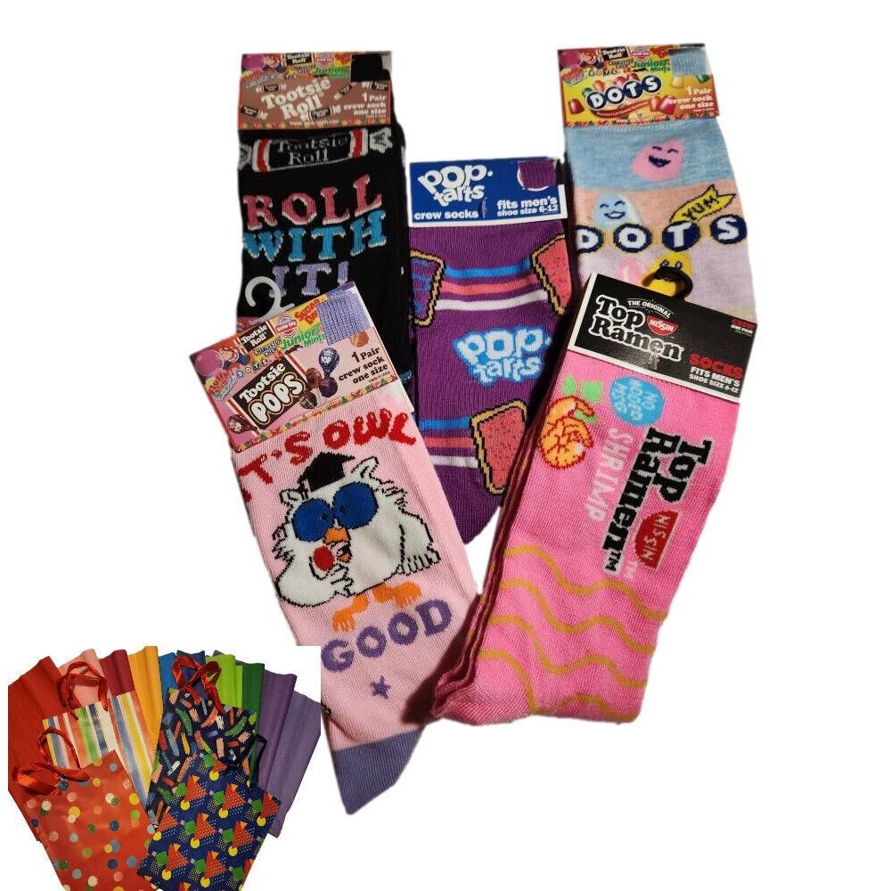 Retro Snacks Tootsie‎ Pop Dots Ramen PopTarts 5 pr Crew Socks Men Sz 6-12 NWT#